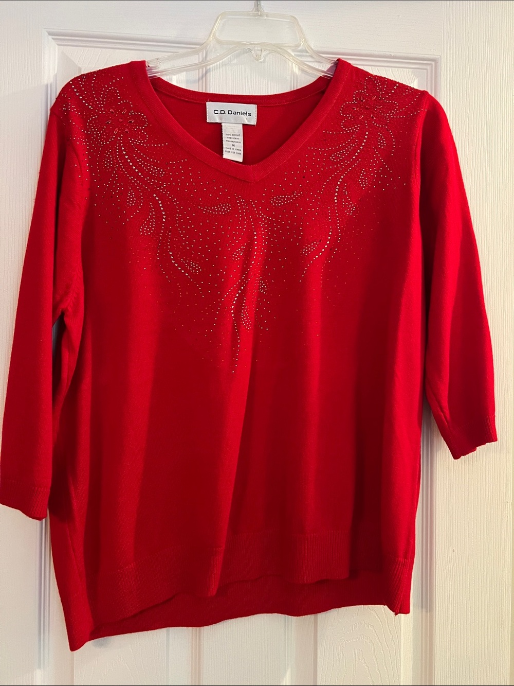 C.D. Daniels Red Embellished V-Neck Sweater